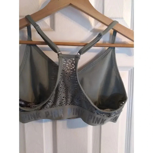 Pink Sport Bra Racer Back Perferated Olive Green Adjustable Straps Sz M - Picture 3 of 7